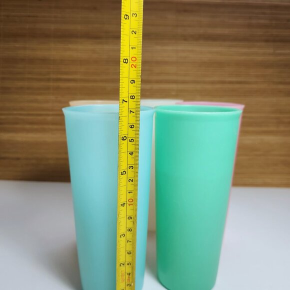 Tupperware Tall Tumblers Set of 5 Drink Glass 15 oz Juice Cups 107 Vintage 70s - Picture 9 of 9